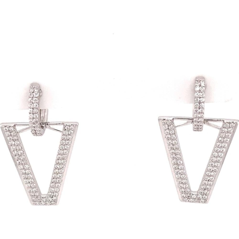 18K White Gold Geometric Drop Earrings with Round Diamonds by Afarin