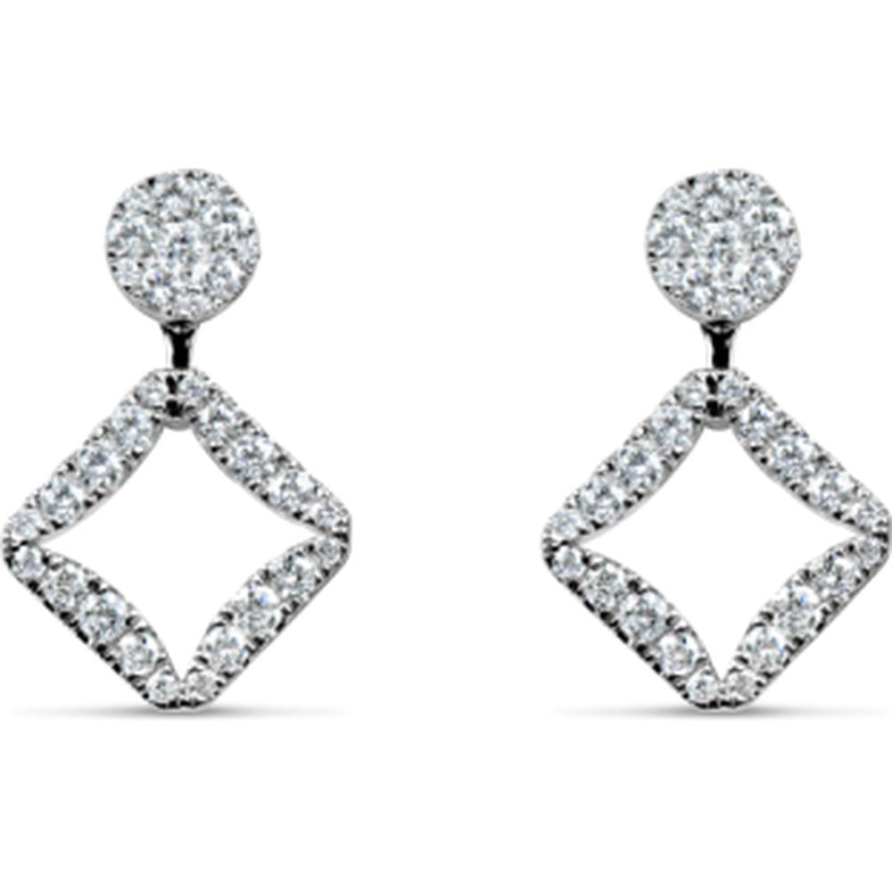 18K White Gold Geometric Drop Earrings with Round Diamonds by Afarin