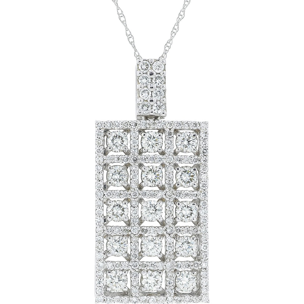 18K White Gold Geometric Halo Pendant Necklace with Prong-Set Round Diamonds - 2.10 Carat Total Diamond Weight