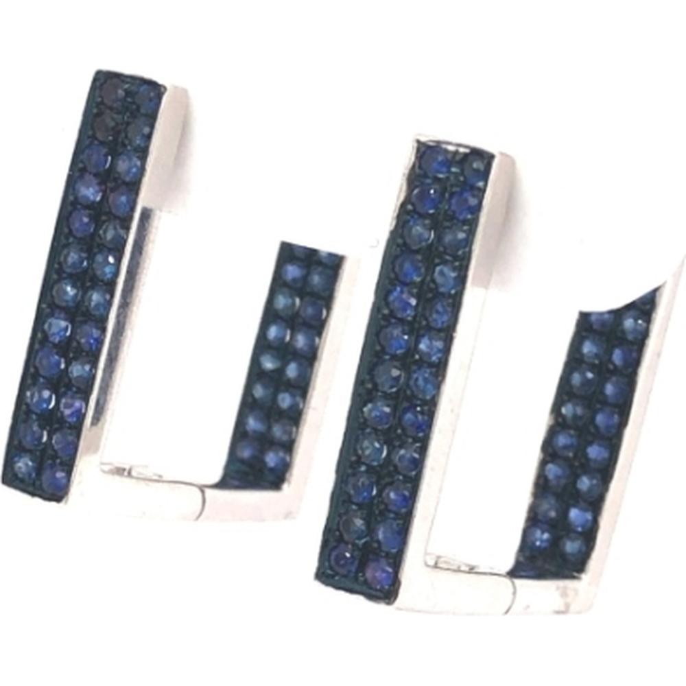 18K White Gold Geometric Huggie Earrings with Blue Sapphires by Afarin
