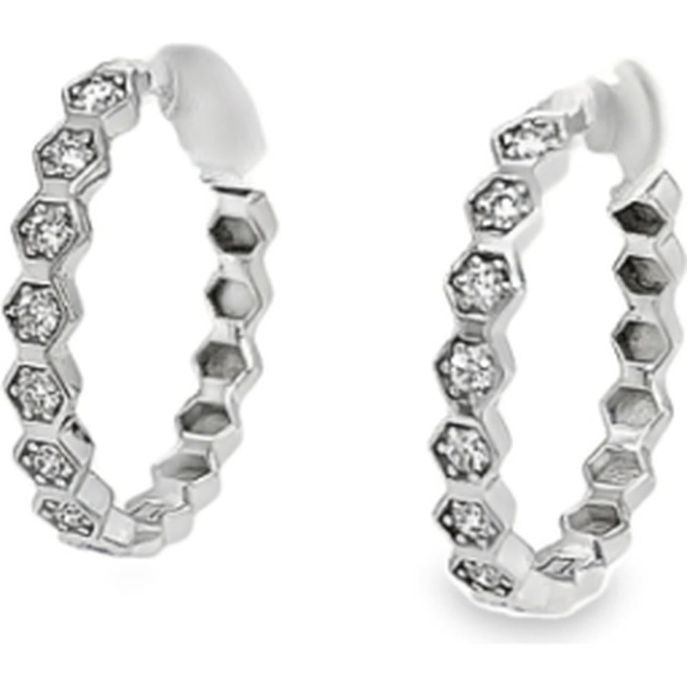 18K White Gold Geometric Huggie Earrings with Round Diamonds by Afarin