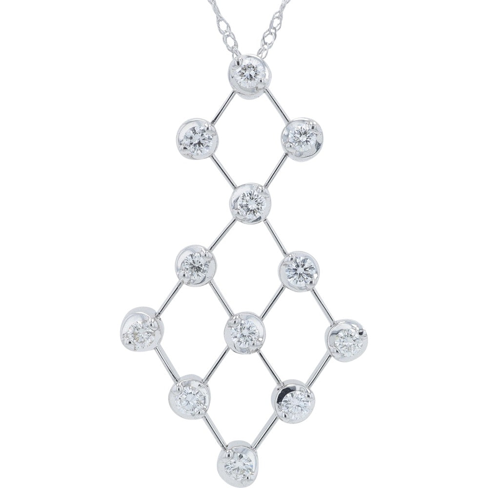 18K White Gold Geometric Lattice Pendant with Bezel-Set Round Diamonds - 0.37 Carat Total Diamond Weight