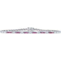 18K White Gold Geometric Link Bracelet with Channel-Set Rubies and Diamond Accents - 1.02 Carat Total Ruby Weight and 0.06 Carat Total Diamond Weight