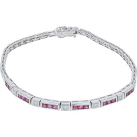 18K White Gold Geometric Link Bracelet with Channel-Set Rubies and Diamond Accents - 1.02 Carat Total Ruby Weight and 0.06 Carat Total Diamond Weight