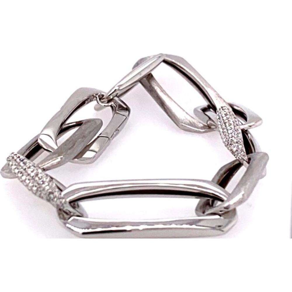 18K White Gold Geometric Link Bracelet with Diamond Accents by Afarin