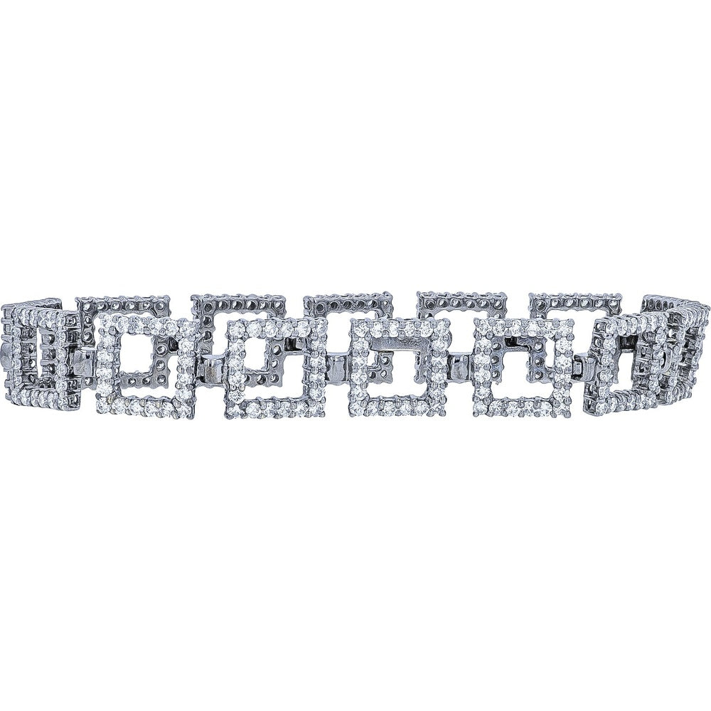 18K White Gold Geometric Link Bracelet with Pave-Set Round Diamonds - 4.35 Carat Total Diamond Weight