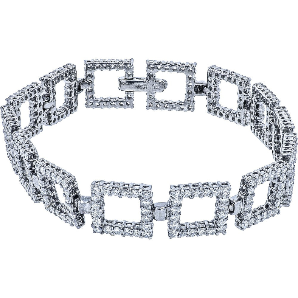 18K White Gold Geometric Link Bracelet with Pave-Set Round Diamonds - 4.35 Carat Total Diamond Weight