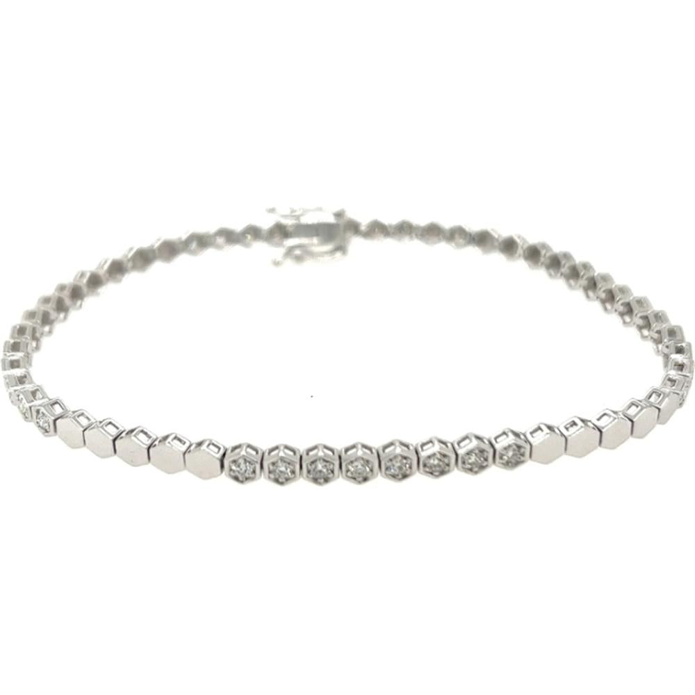 18K White Gold Geometric Link Diamond Tennis Bracelet by Afarin
