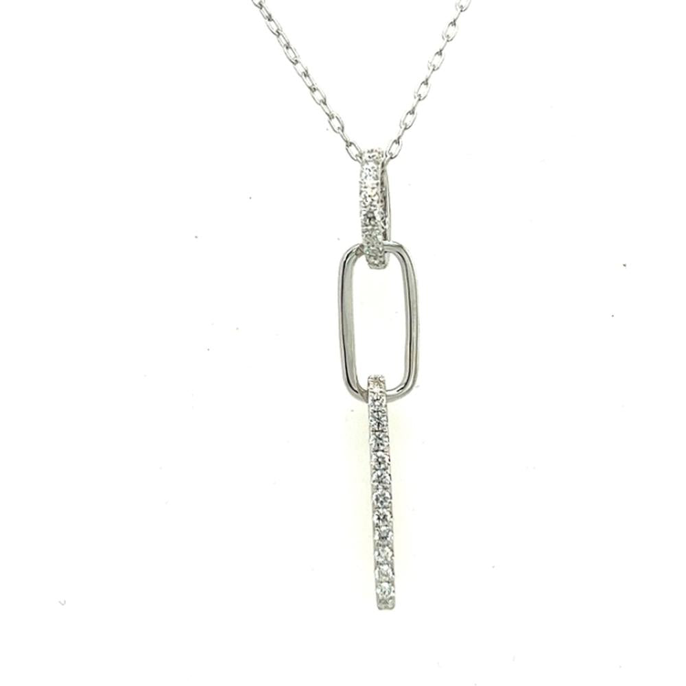 18K White Gold Geometric Link-Style Diamond Pendant Necklace by Afarin