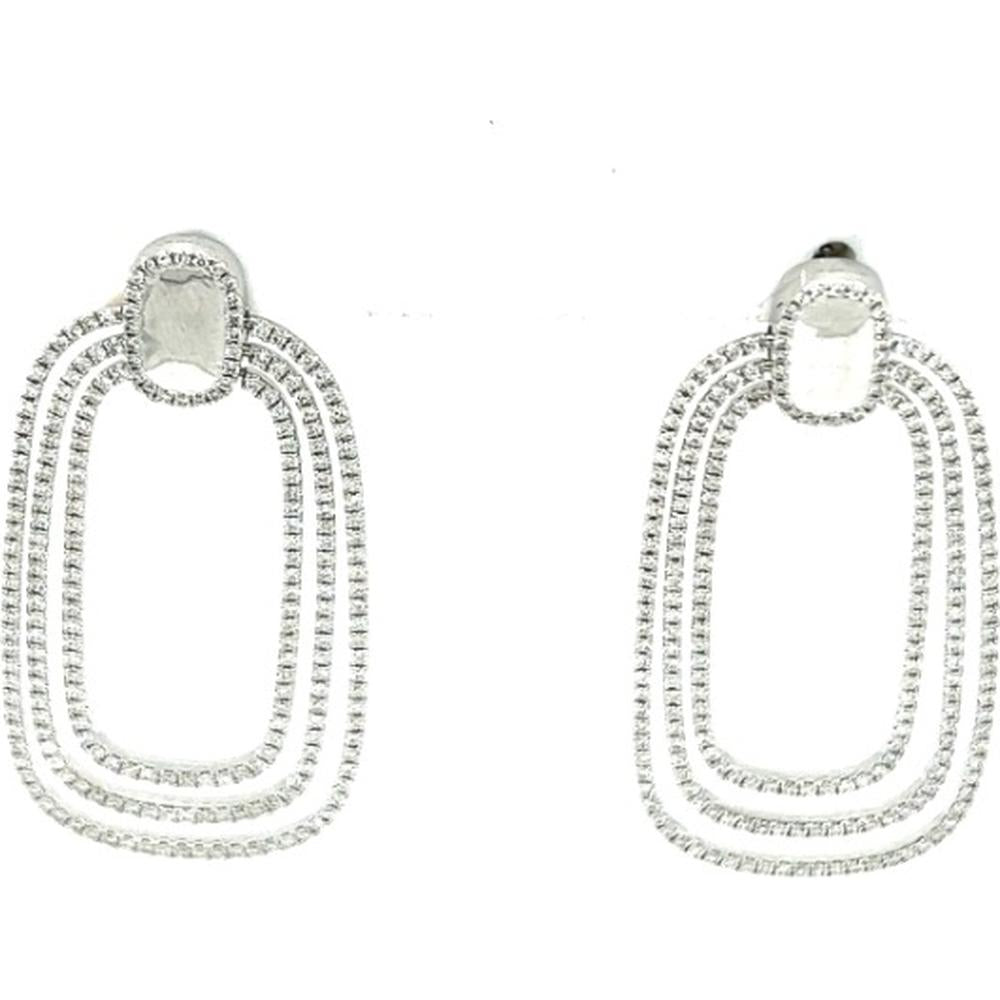 18K White Gold Geometric Open Drop Diamond Earrings by Afarin