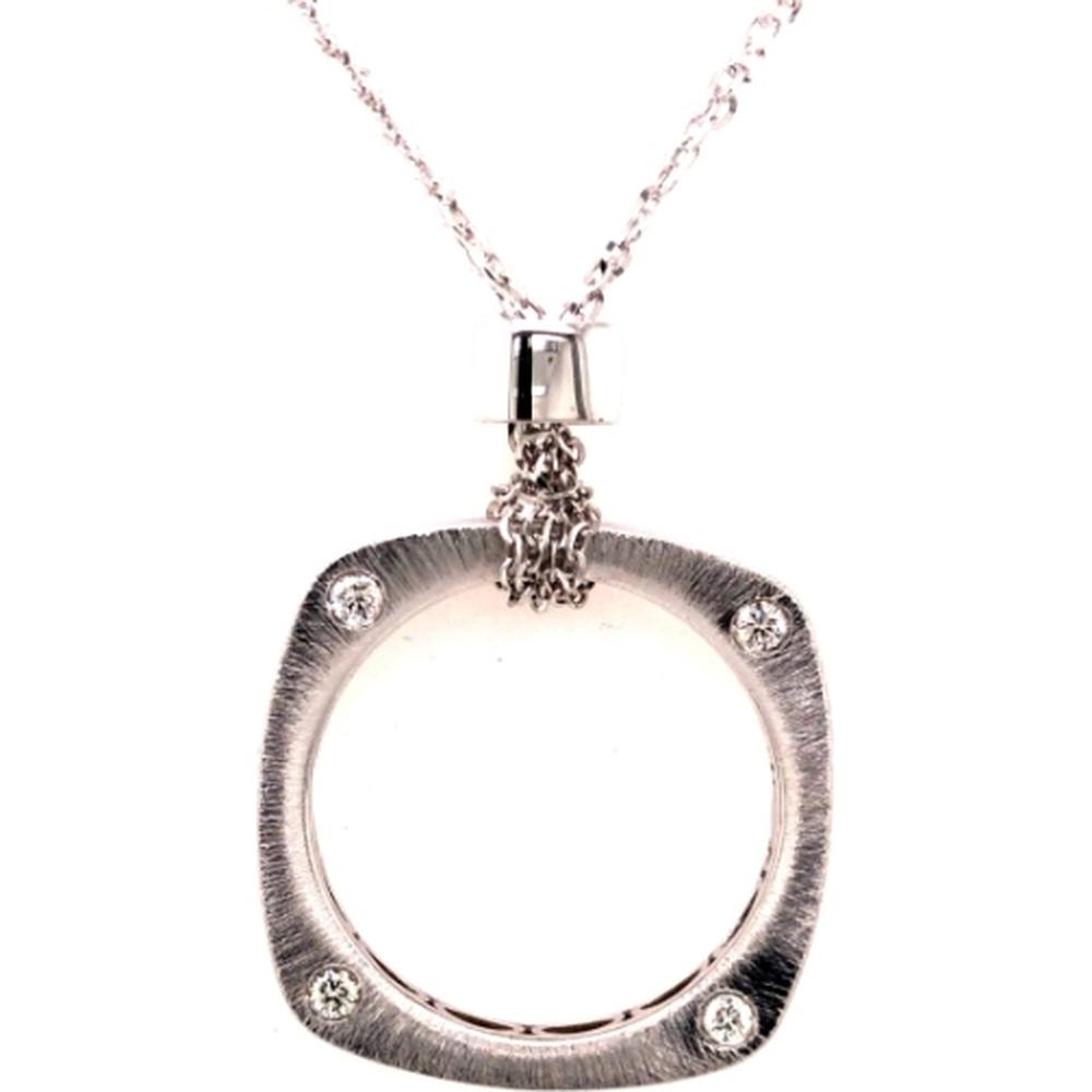 18K White Gold Geometric Open Pendant Necklace with Round Diamond Accents by Afarin