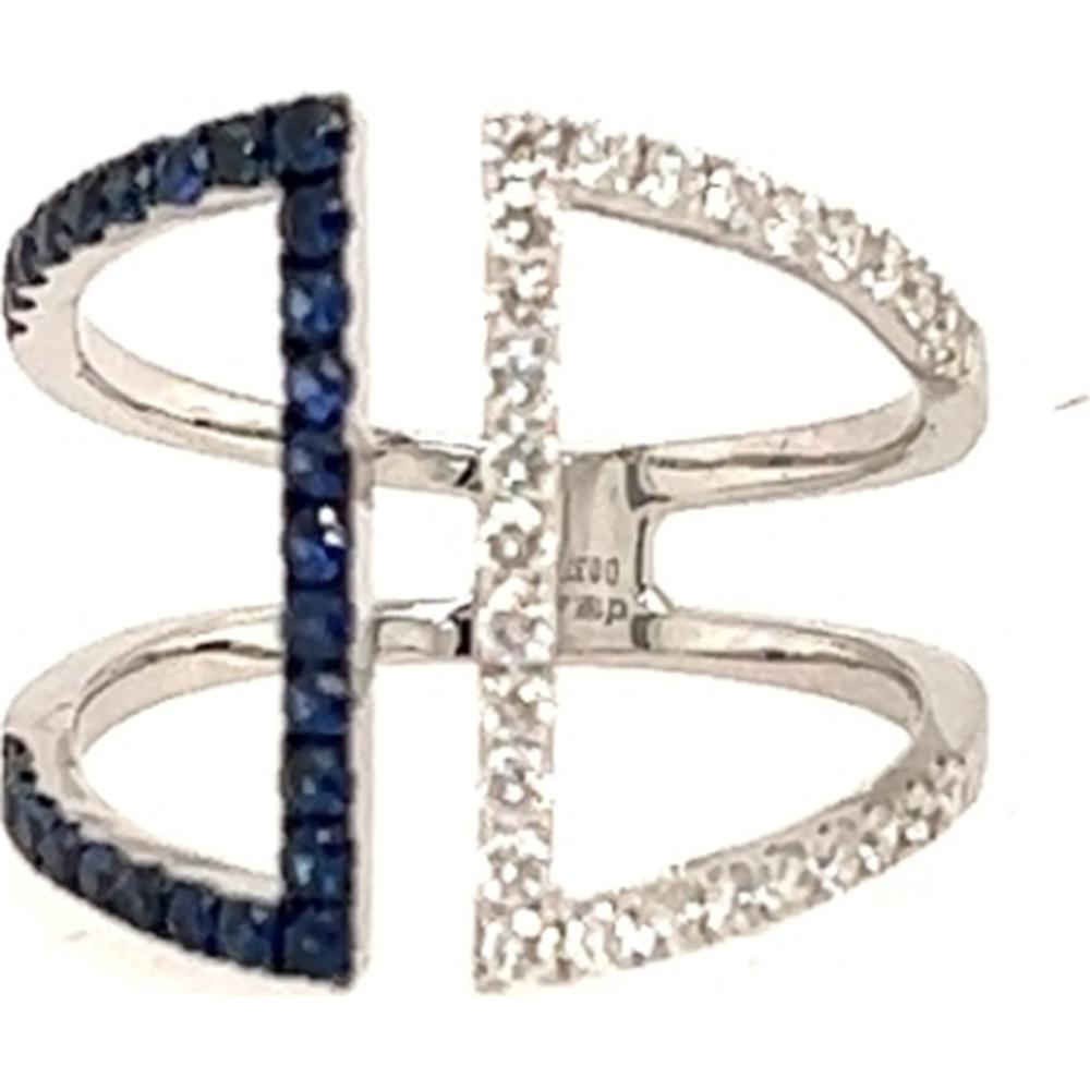 18K White Gold Geometric Open Ring with Blue Sapphires and Diamonds by Afarin