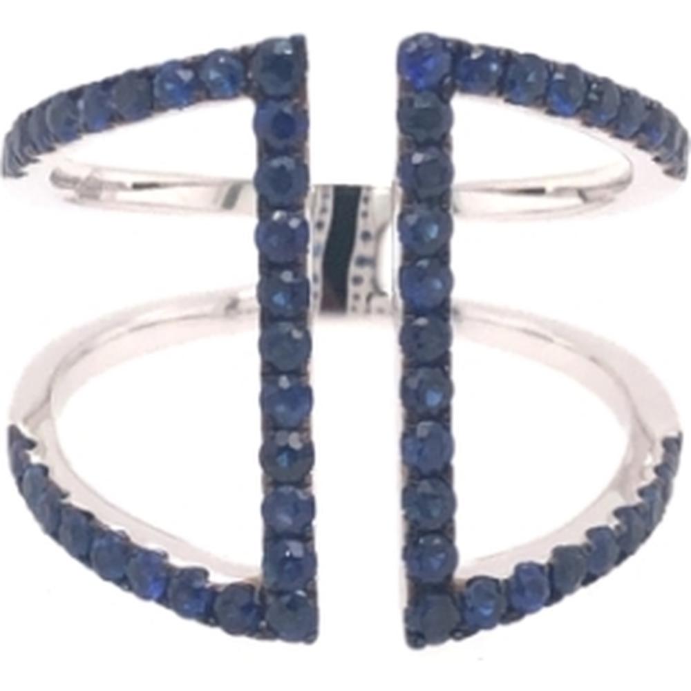 18K White Gold Geometric Open Ring with Round Blue Sapphires by Afarin