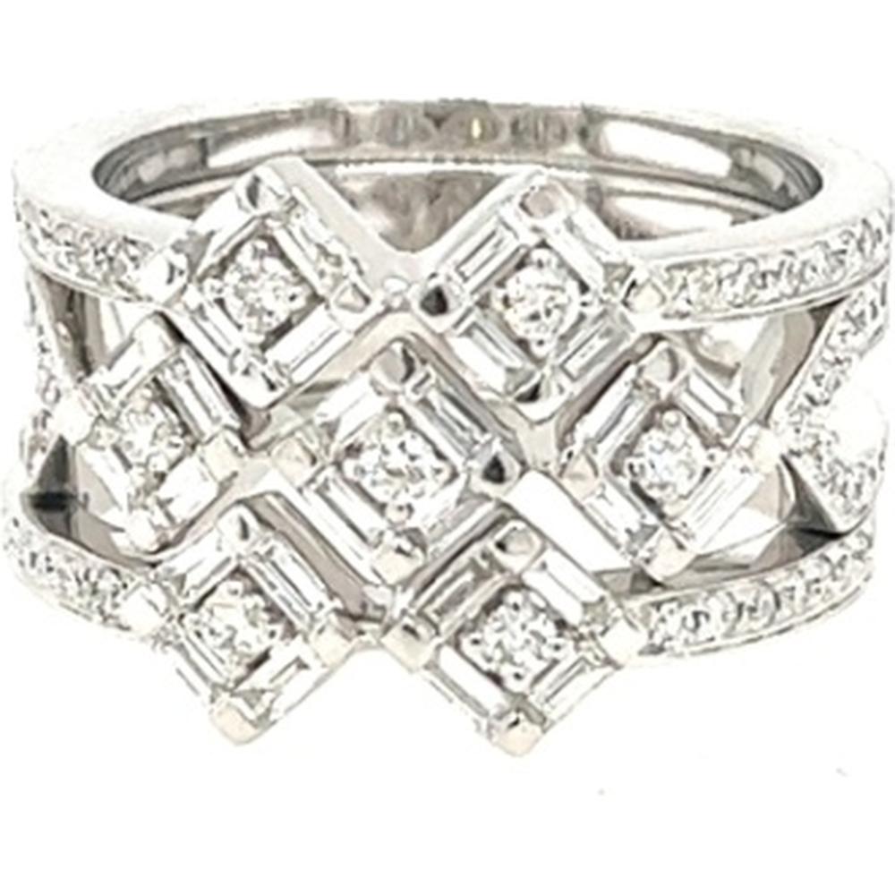 18K White Gold Geometric Openwork Band Ring with Round Diamonds by Afarin