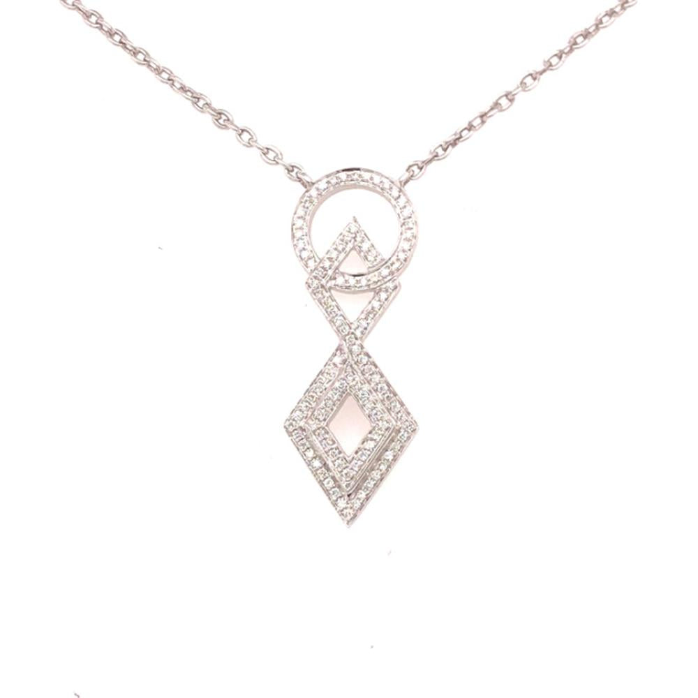 18K White Gold Geometric Openwork Diamond Pendant Necklace by Afarin