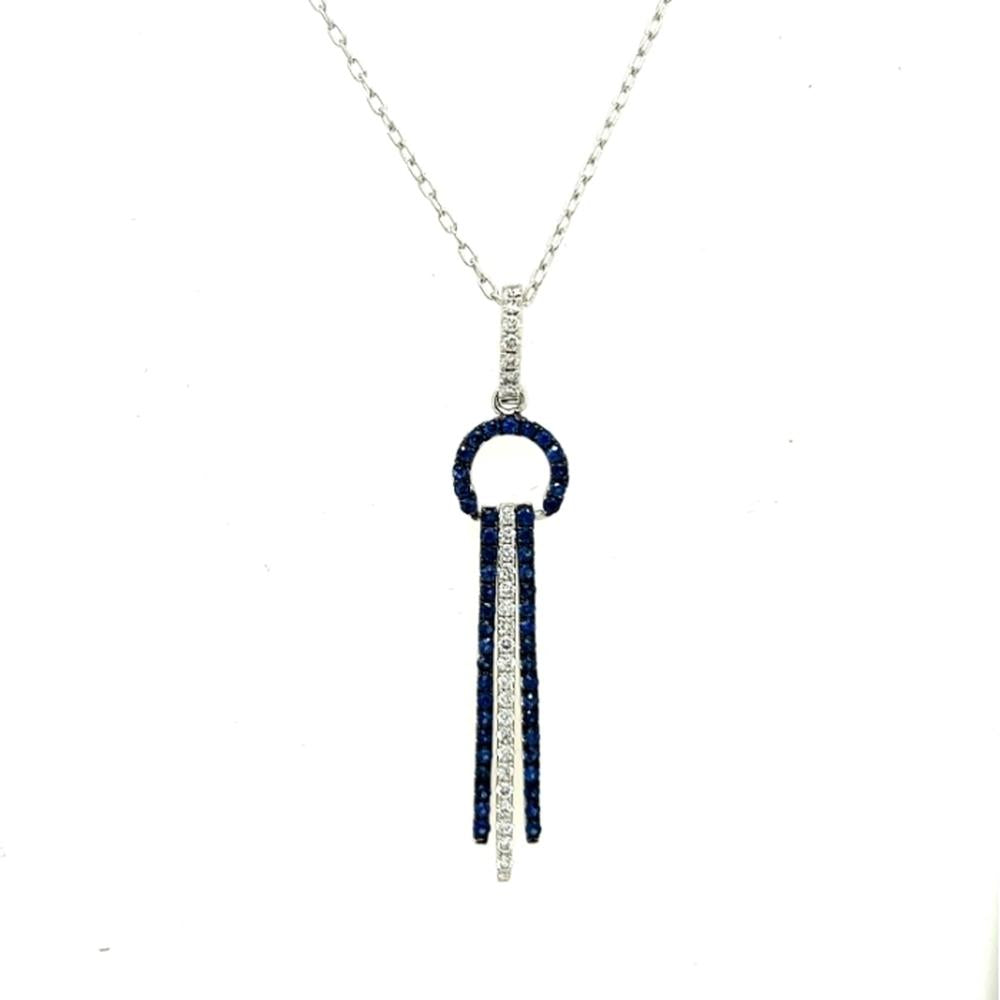 18K White Gold Geometric Pendant Necklace with Blue Sapphires and Diamond Accents by Afarin