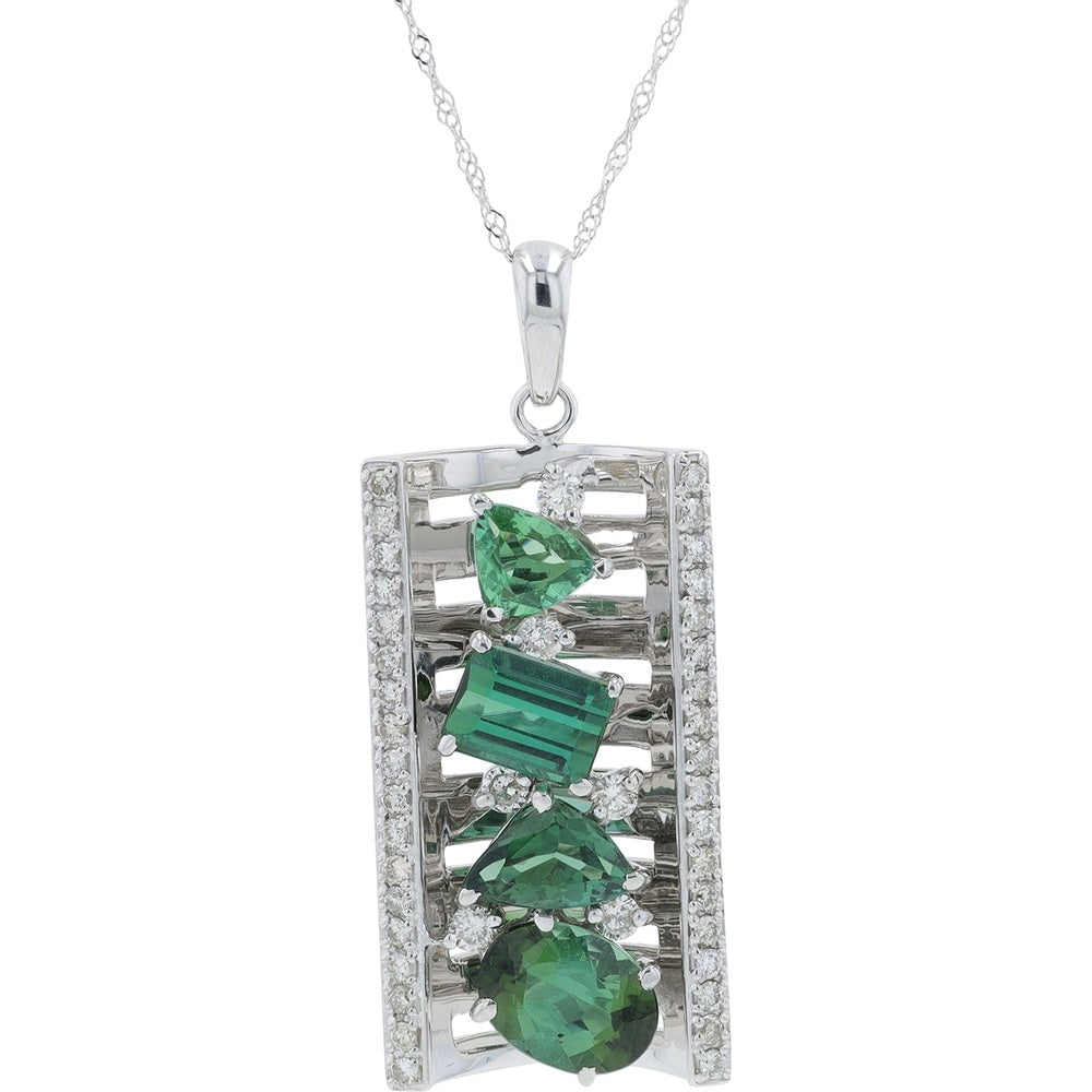 18K White Gold Geometric Pendant with Mixed-Cut 4.04 Carat Tourmaline and 0.68 Carat Diamond Accents