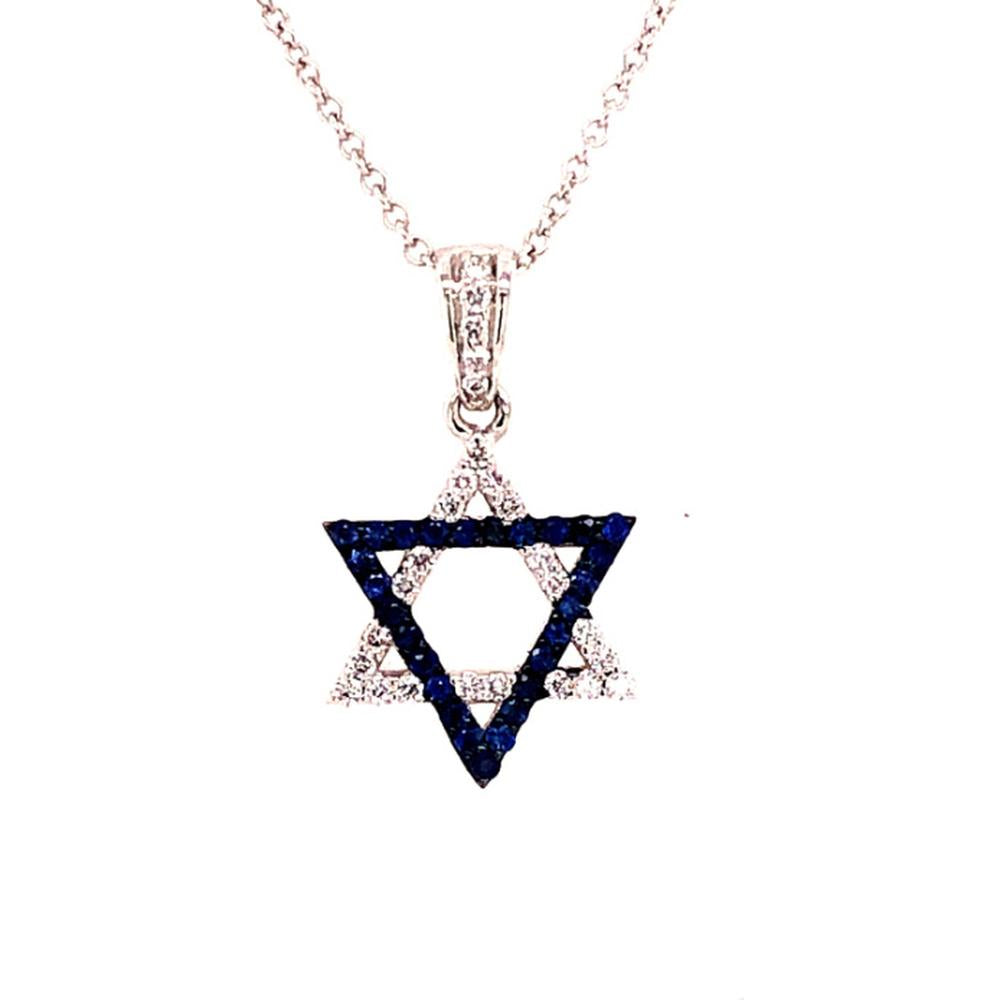 18K White Gold Geometric Star Pendant Necklace with Blue Sapphires and Diamond Accents by Afarin