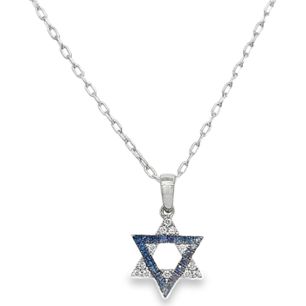 18K White Gold Geometric Star Pendant with Blue Sapphires and Diamonds by Afarin