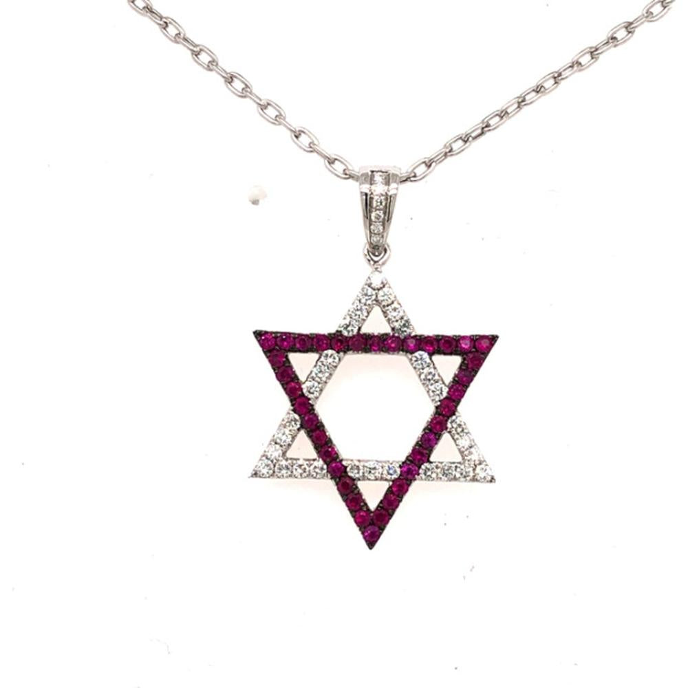 18K White Gold Geometric Star Pendant with Rubies and Diamonds by Afarin