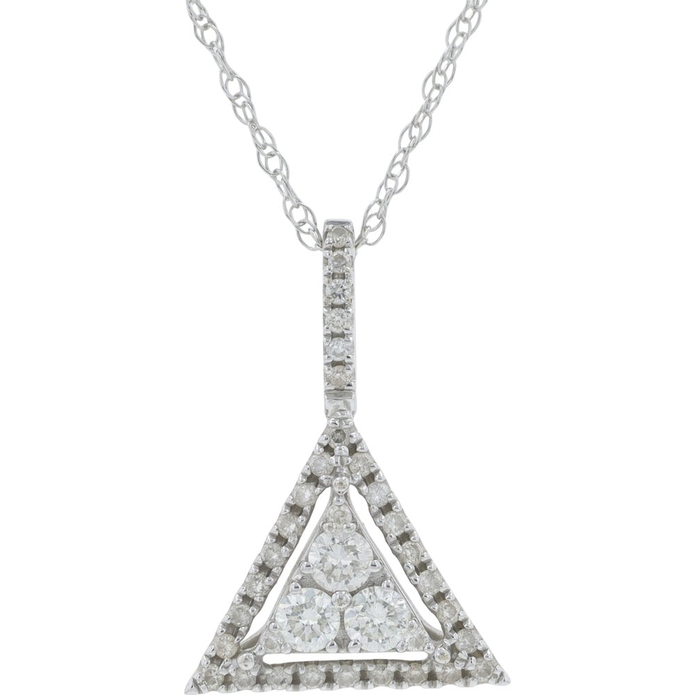 18K White Gold Geometric Triangle Pendant with Pavé-Set Round Diamonds - 0.25 Carat Total Diamond Weight on 18 Inch Chain