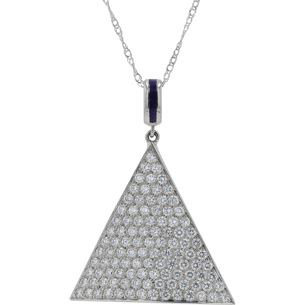 18K White Gold Geometric Triangle Pendant with Pave Set Round Diamonds - 1.00 Carat Total Diamond Weight on 18 Inch Chain