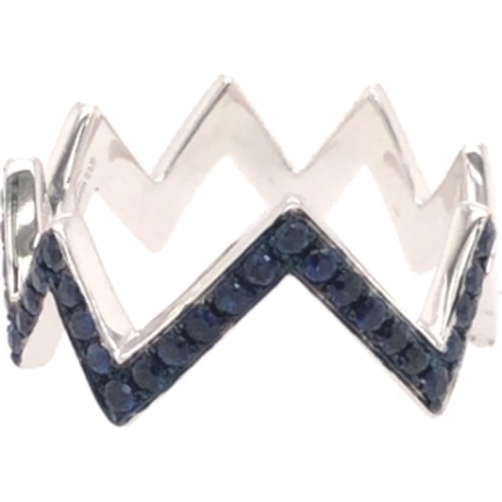 18K White Gold Geometric Zigzag Ring with Blue Sapphires by Afarin