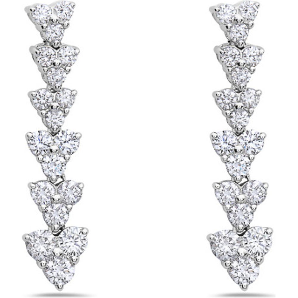 18K White Gold Graduated Heart Motif Drop Earrings with Round Diamonds by Afarin
