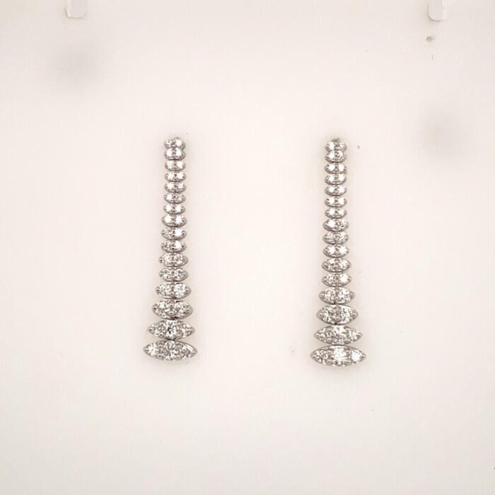 18K White Gold Graduated Marquise Diamond Drop Earrings by Afarin