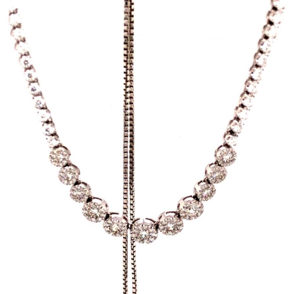 18K White Gold Graduated Round Diamond Station Necklace with Center Drop Detail by Afarin