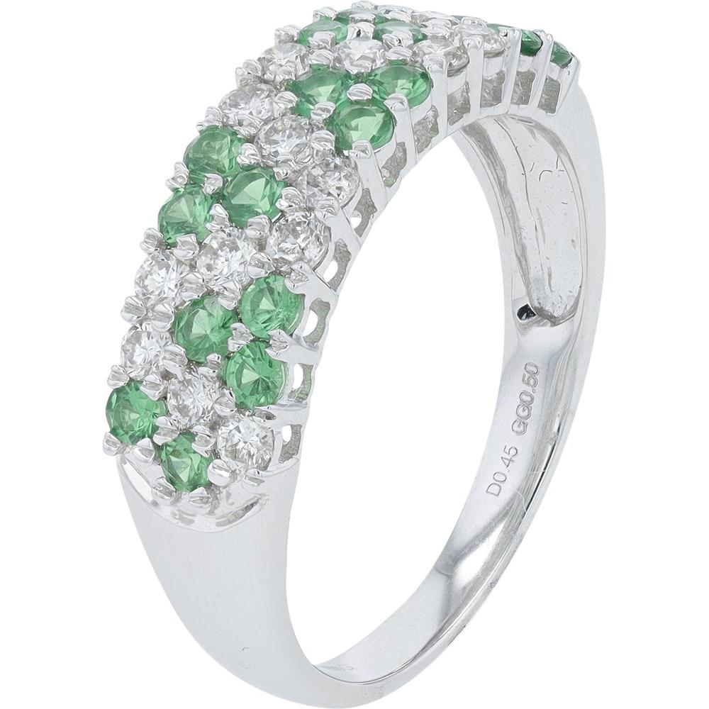 18K White Gold Green Garnet & Diamond Band - 0.50 Carat Green Garnet, 0.45 Carat Diamond Total Weight