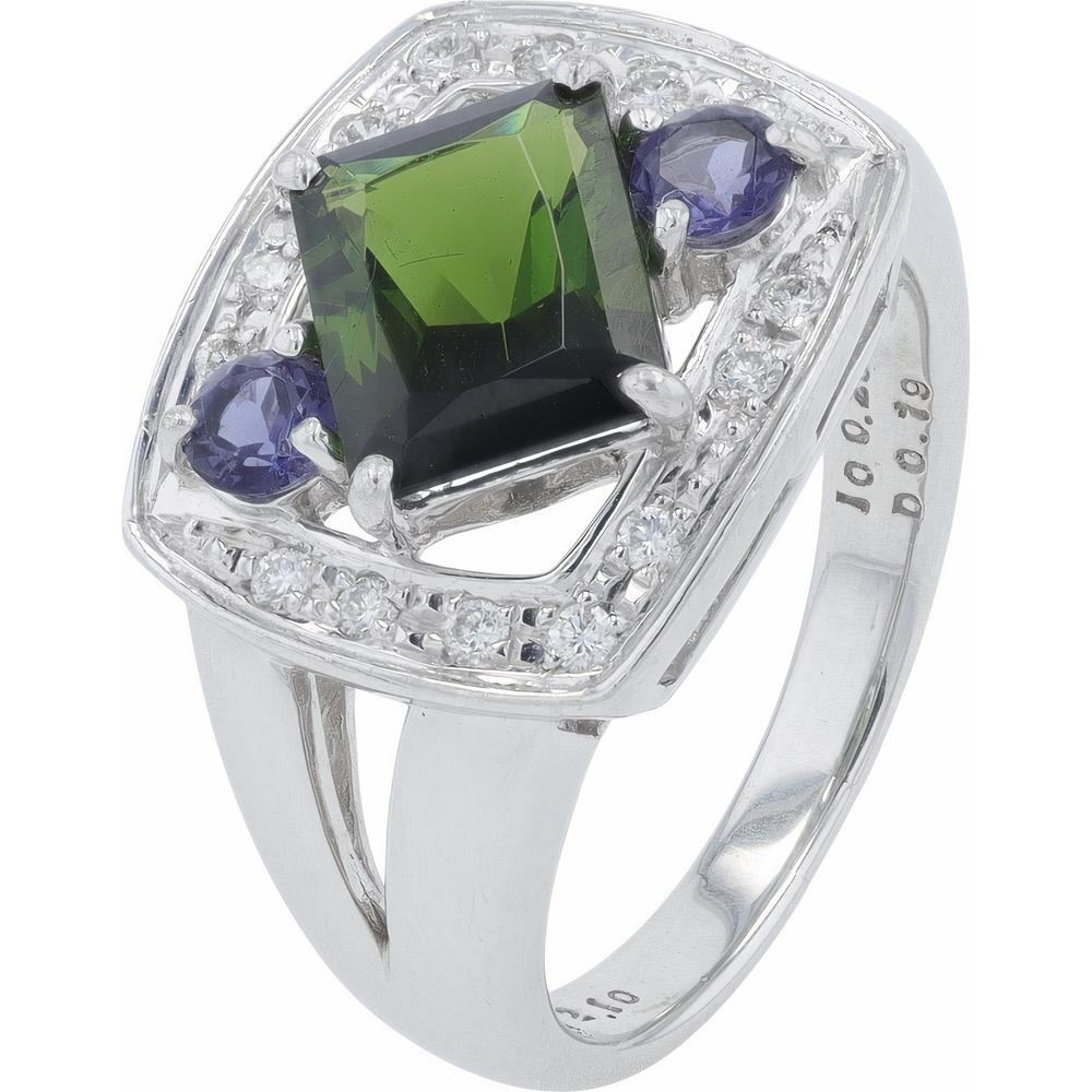 18K White Gold Green Tourmaline & Iolite Ring - 2.10 Carat Total Gemstone Weight