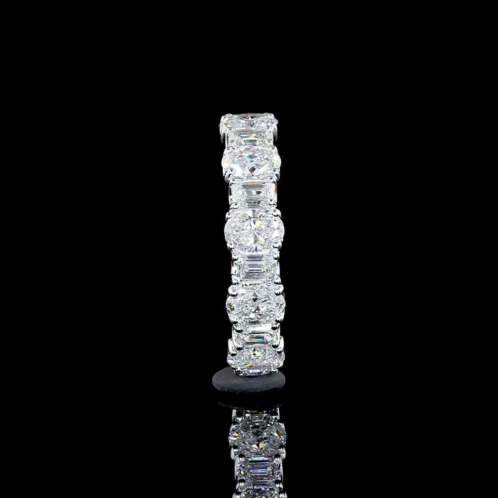18K White Gold Half Eternity Band with Alternating Oval and Emerald Cut Lab Diamonds - 1.56 Carat Total Weight - Covaloro Fine Jewelry