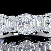 18K White Gold Half Eternity Band with Alternating Oval and Emerald Cut Lab Diamonds - 1.56 Carat Total Weight - Covaloro Fine Jewelry