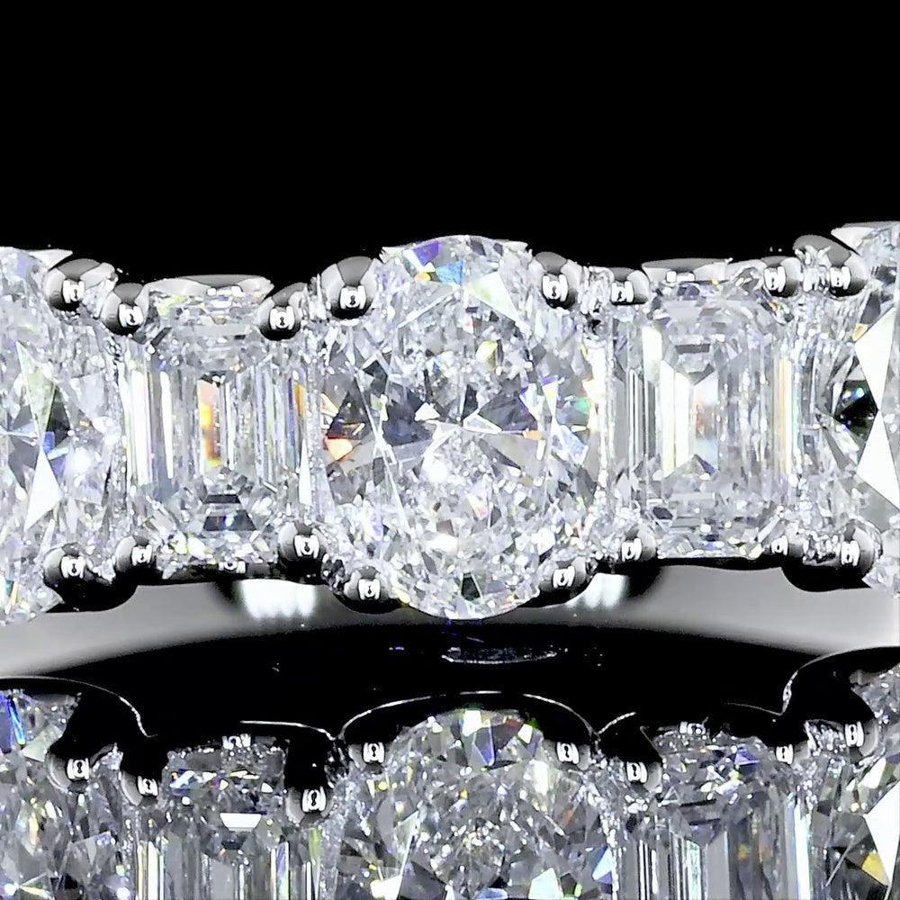 18K White Gold Half Eternity Band with Alternating Oval and Emerald Cut Lab Diamonds - 1.56 Carat Total Weight - Covaloro Fine Jewelry
