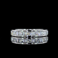 18K White Gold Half Eternity Band with Alternating Round and Baguette Lab Diamonds - 0.62 Carat Total Diamond Weight - Covaloro Fine Jewelry