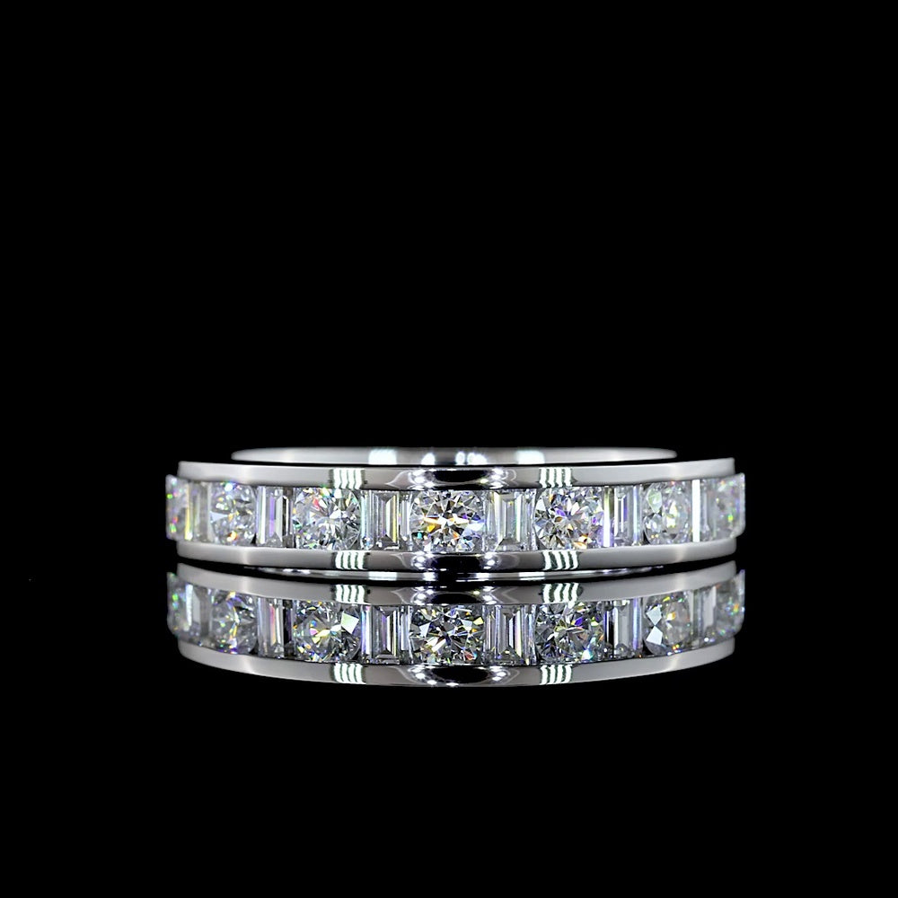 18K White Gold Half Eternity Band with Alternating Round and Baguette Lab Diamonds - 0.62 Carat Total Diamond Weight - Covaloro Fine Jewelry