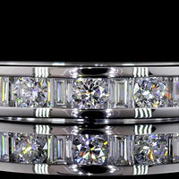 18K White Gold Half Eternity Band with Alternating Round and Baguette Lab Diamonds - 0.62 Carat Total Diamond Weight - Covaloro Fine Jewelry