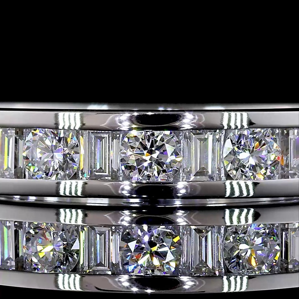 18K White Gold Half Eternity Band with Alternating Round and Baguette Lab Diamonds - 0.62 Carat Total Diamond Weight - Covaloro Fine Jewelry