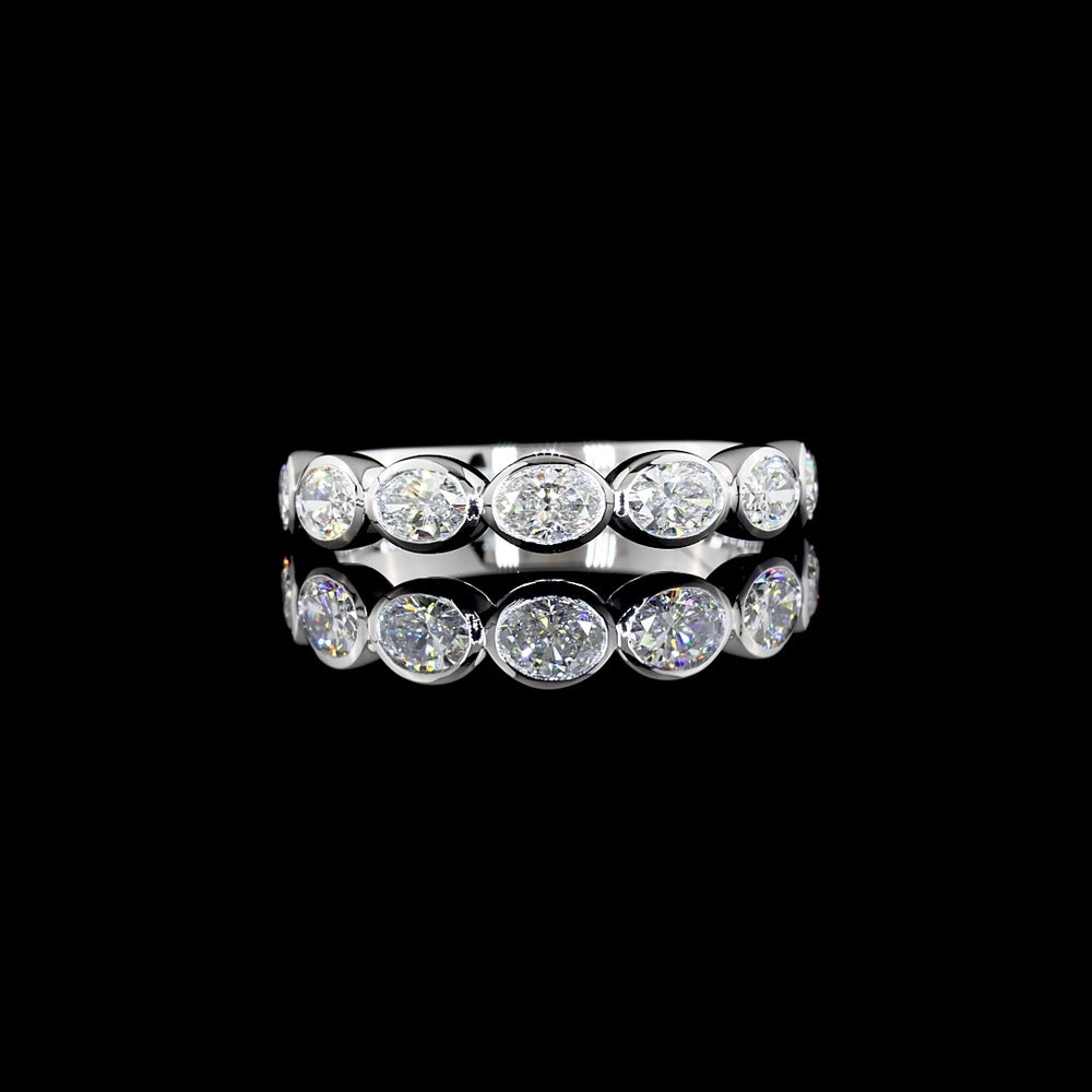 18K White Gold Half Eternity Band with East-West Bezel Set Oval Lab Diamonds - 1.06 Carats Total Diamond Weight - Covaloro Fine Jewelry