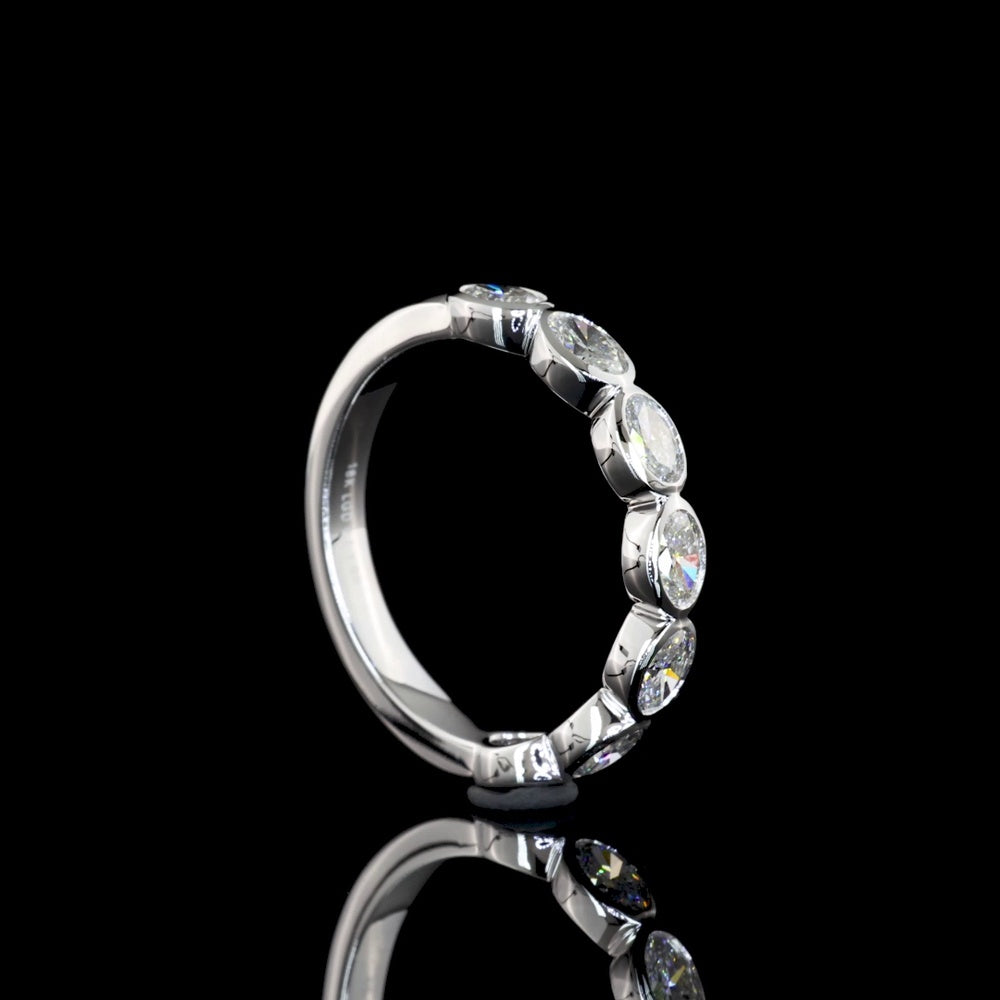 18K White Gold Half Eternity Band with East-West Bezel Set Oval Lab Diamonds - 1.06 Carats Total Diamond Weight - Covaloro Fine Jewelry