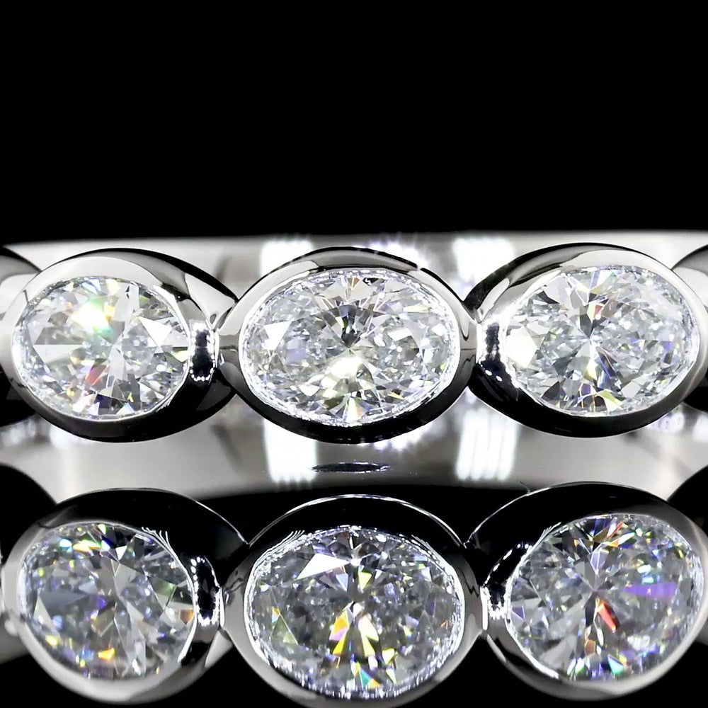 18K White Gold Half Eternity Band with East-West Bezel Set Oval Lab Diamonds - 1.06 Carats Total Diamond Weight - Covaloro Fine Jewelry