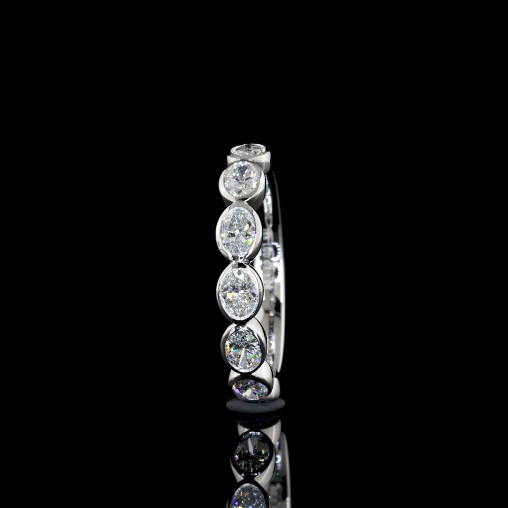18K White Gold Half Eternity Band with East-West Bezel Set Oval Lab Diamonds - 1.06 Carats Total Diamond Weight - Covaloro Fine Jewelry