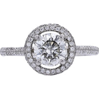 18K White Gold Halo Engagement Ring with 1.10 Carat Center Diamond - 1.85 Carats Total Diamond Weight