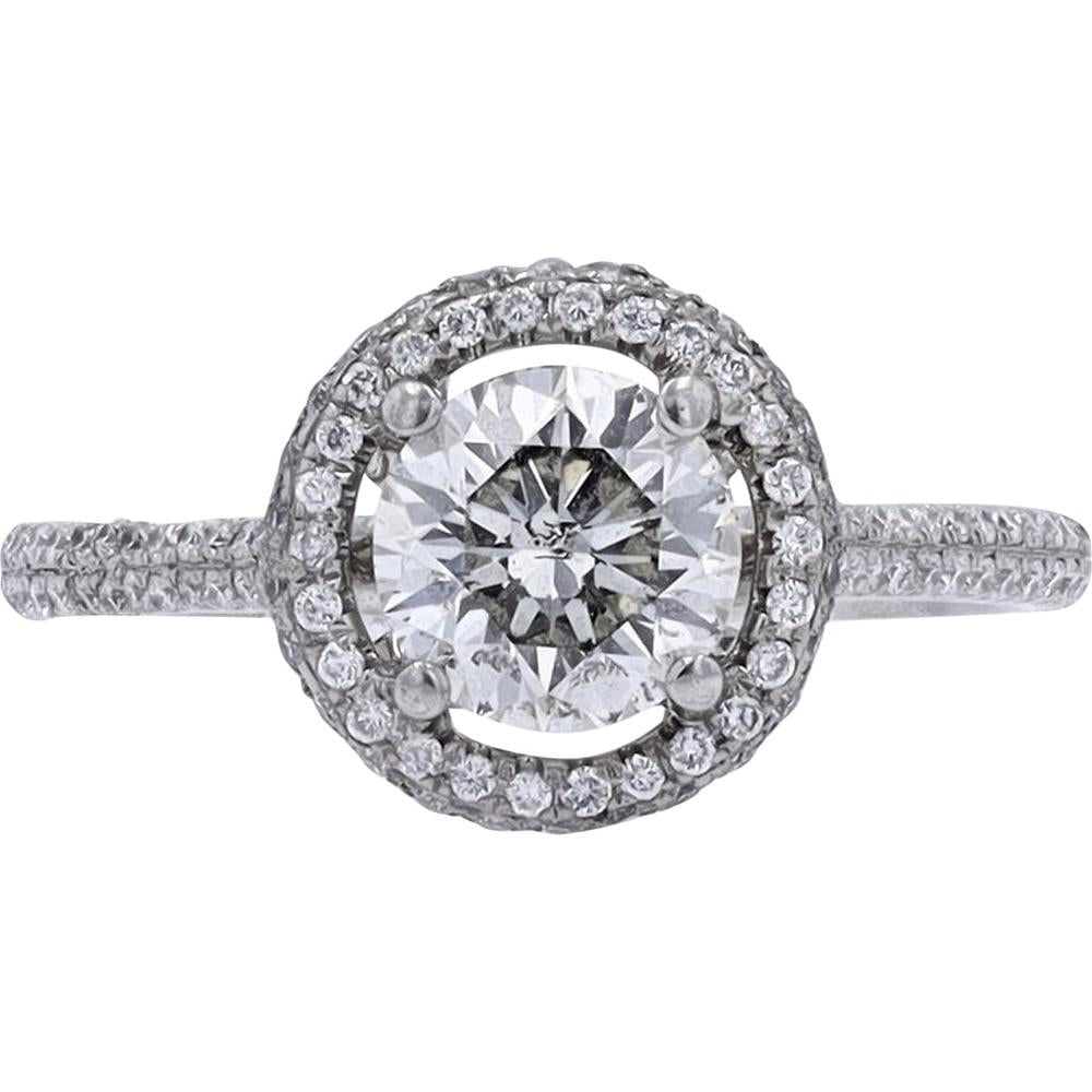 18K White Gold Halo Engagement Ring with 1.10 Carat Center Diamond - 1.85 Carats Total Diamond Weight