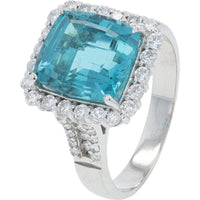 18K White Gold Halo Ring with 4.47 Carat Cushion-Cut Tourmaline and 0.64 Carat Round Diamonds