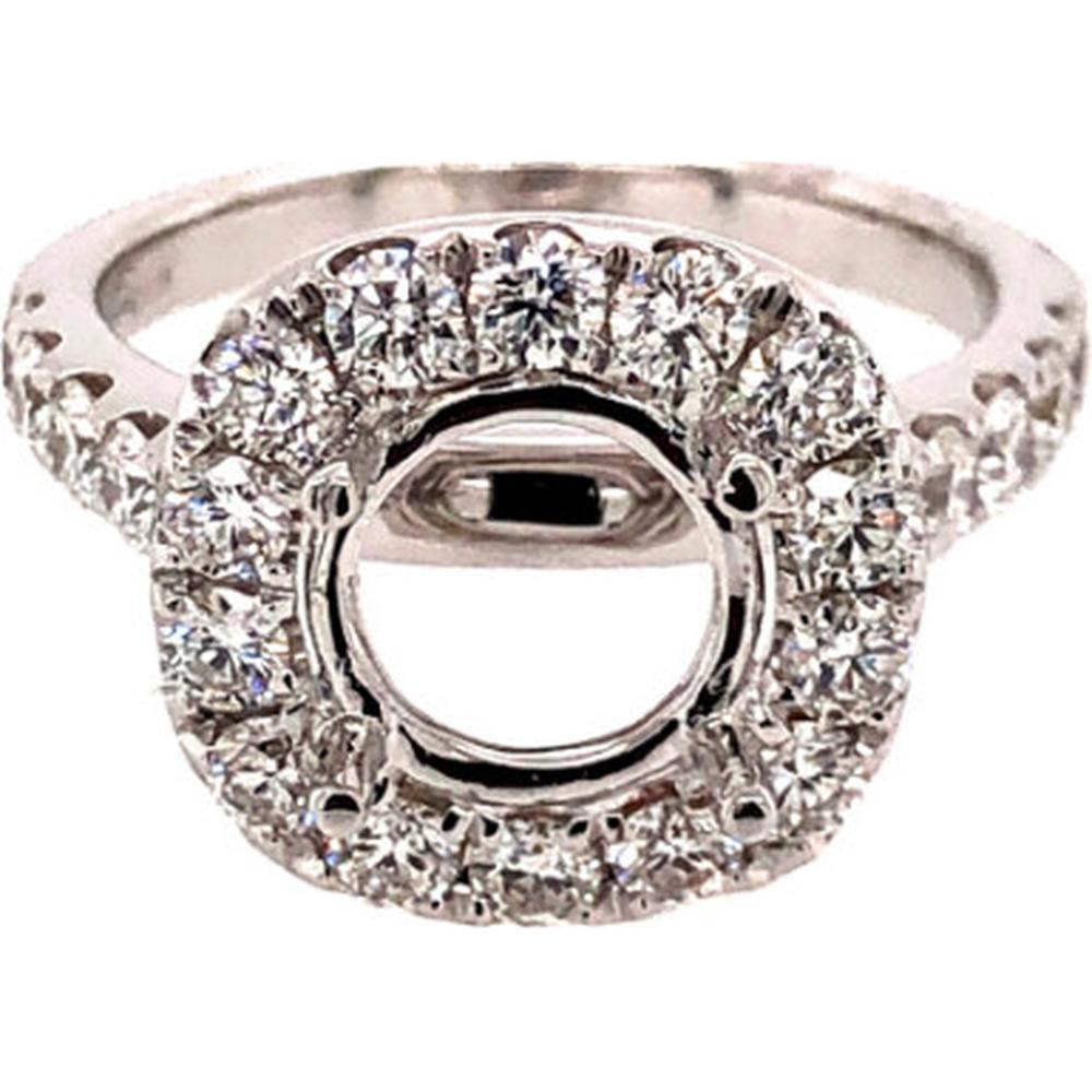 18K White Gold Halo Semi-Mount Ring with Round Diamond Accents by Afarin