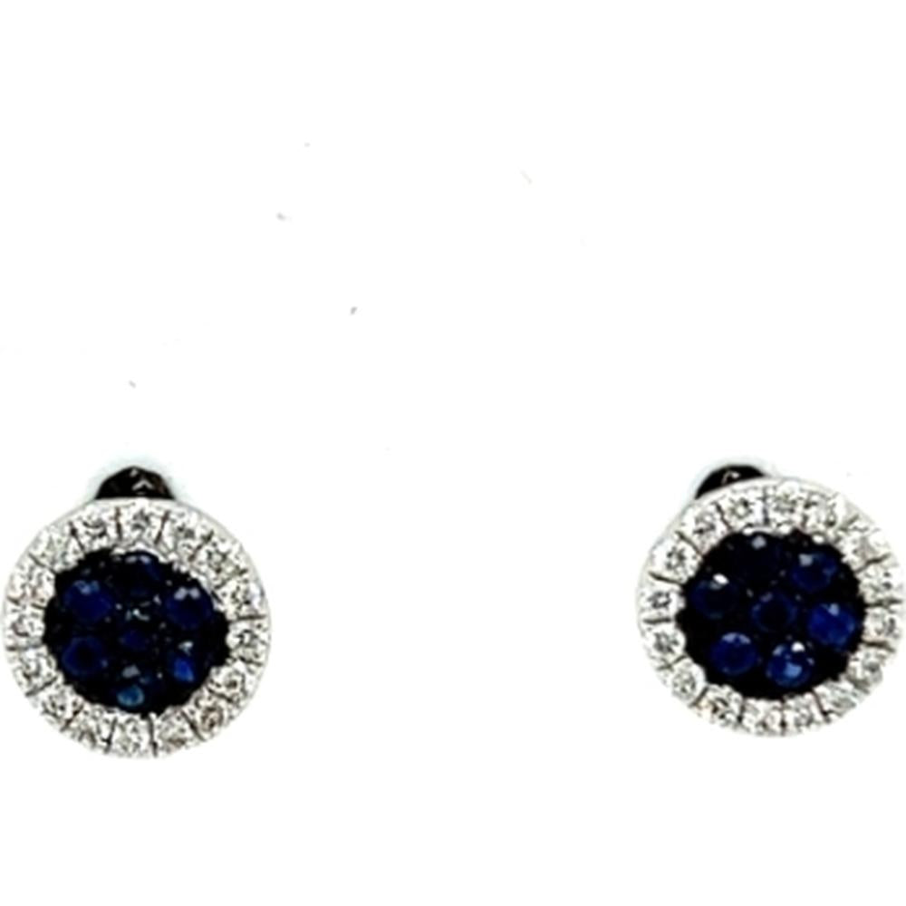 18K White Gold Halo Stud Earrings with Round Blue Sapphires and Diamond Accents by Afarin