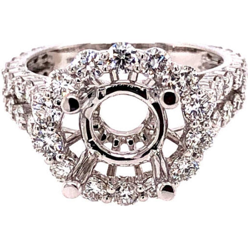 18K White Gold Halo-Style Semi-Mount Ring with Round Diamond Accents by Afarin