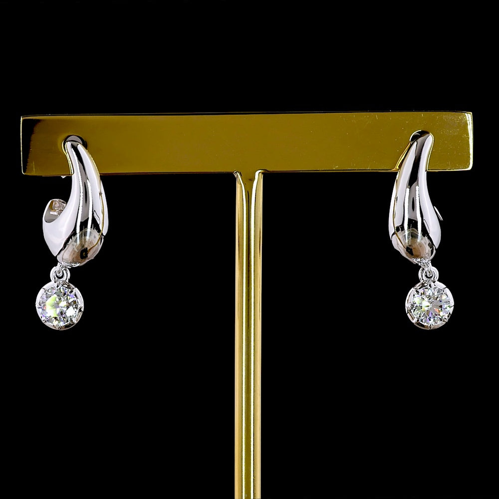 18K White Gold Hanging Drop Earrings with Bezel-Prong Set Round Lab Diamonds - 0.58 Carat Total Weight, E-F Color VS Clarity - Covaloro Fine Jewelry